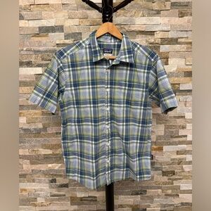 Patagonia Men’s Small Blue Plaid Short Sleeve Button Up Organic Cotton Shirt